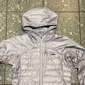 Outdoor Research Light Purple/Grey Helium Down Jacket Medium